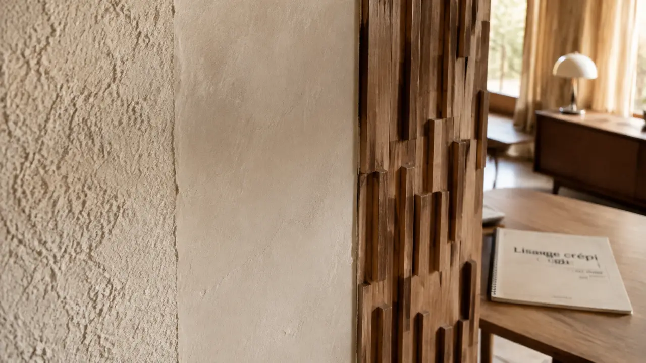 Mur en crepi interieur : lissage et panneau sur tasseaux