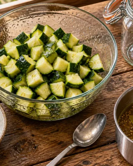 Courgette au vinaigre curry en bocaux, pickles croquants