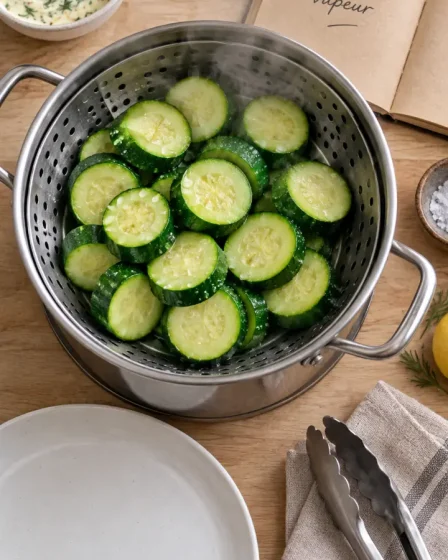 Cuire courgette vapeur 6 minutes, rondelles vertes à la vapeur