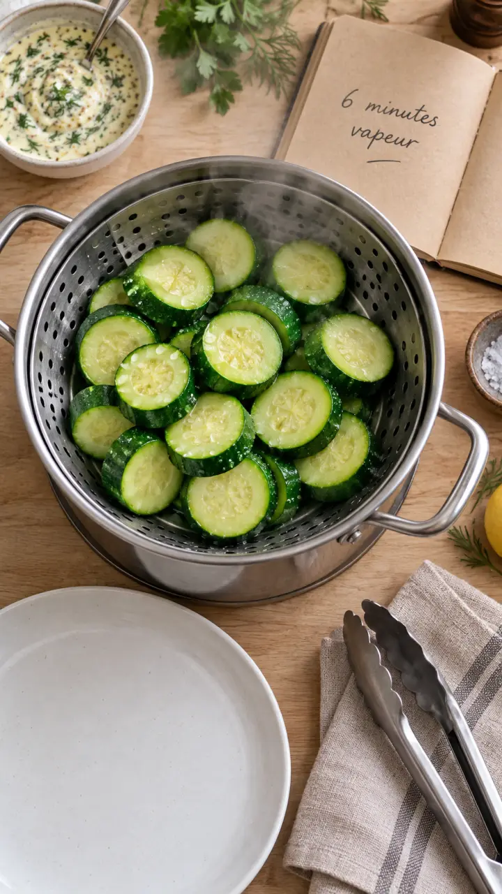 Cuire courgette vapeur 6 minutes, rondelles vertes à la vapeur