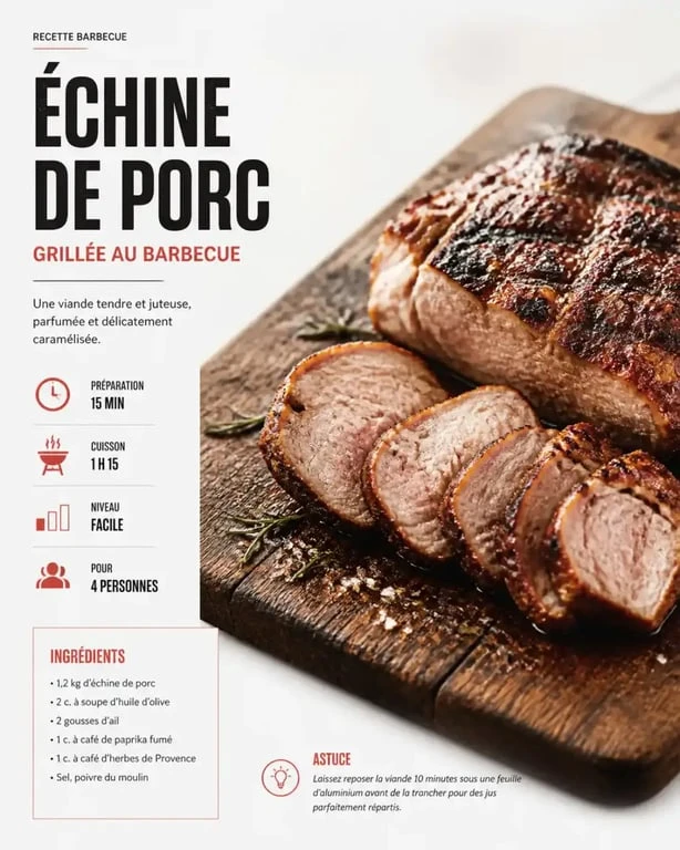 Échine de porc grillée au barbecue avec une marinade miel et moutarde