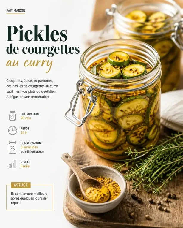 Recette de courgettes au vinaigre et curry en bocaux faits maison