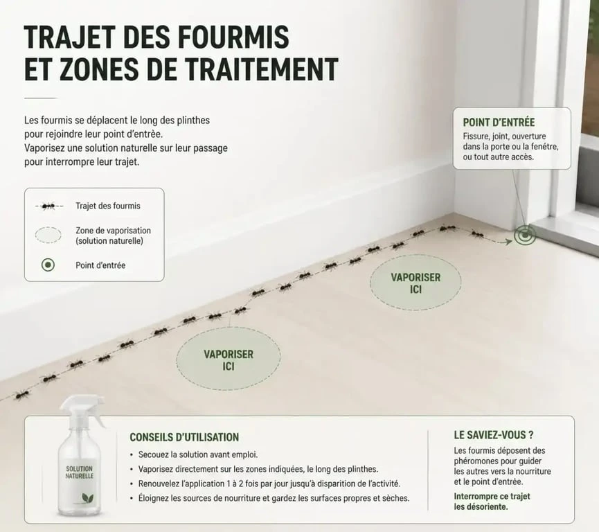 répulsif fourmis naturel appliqué sur le trajet des fourmis le long d'une plinthe