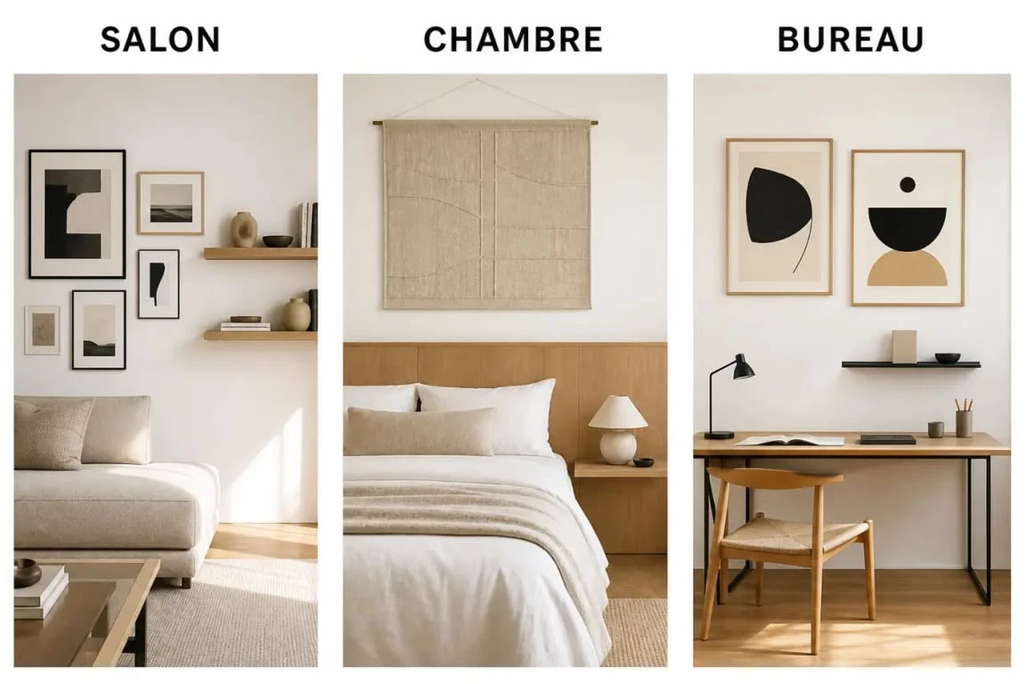 Décorer mur blanc : exemples par pièce dans le salon, la chambre et le bureau