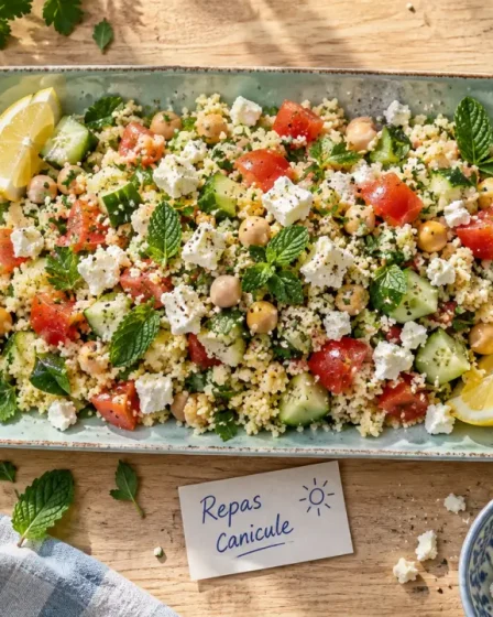 Idée repas canicule : salade semoule pois chiches feta, sans four