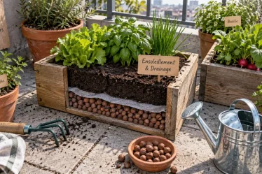 Potager balcon sur dalles : drainage et soleil pour récoltes