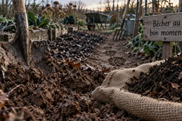 Quand retourner la terre du potager : bêche dans la terre fin d’automne
