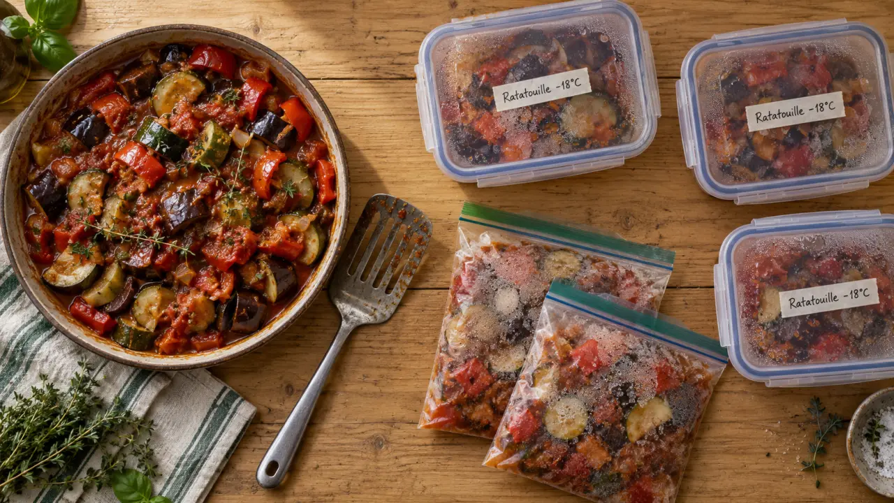 Congeler ratatouille : boîtes hermétiques et étiquette -18°C, ratatouille cuite