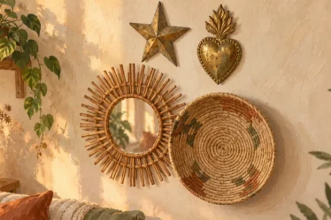 Deco murale boheme : miroir soleil et déco murale bohème légère