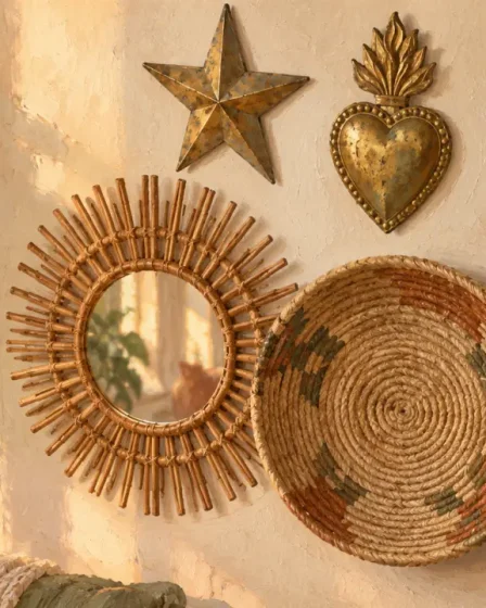 Deco murale boheme : miroir soleil et déco murale bohème légère