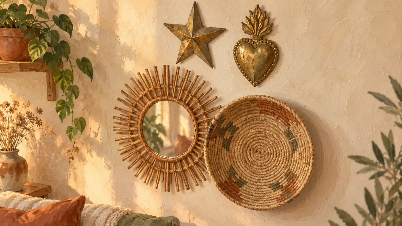 Deco murale boheme : miroir soleil et déco murale bohème légère