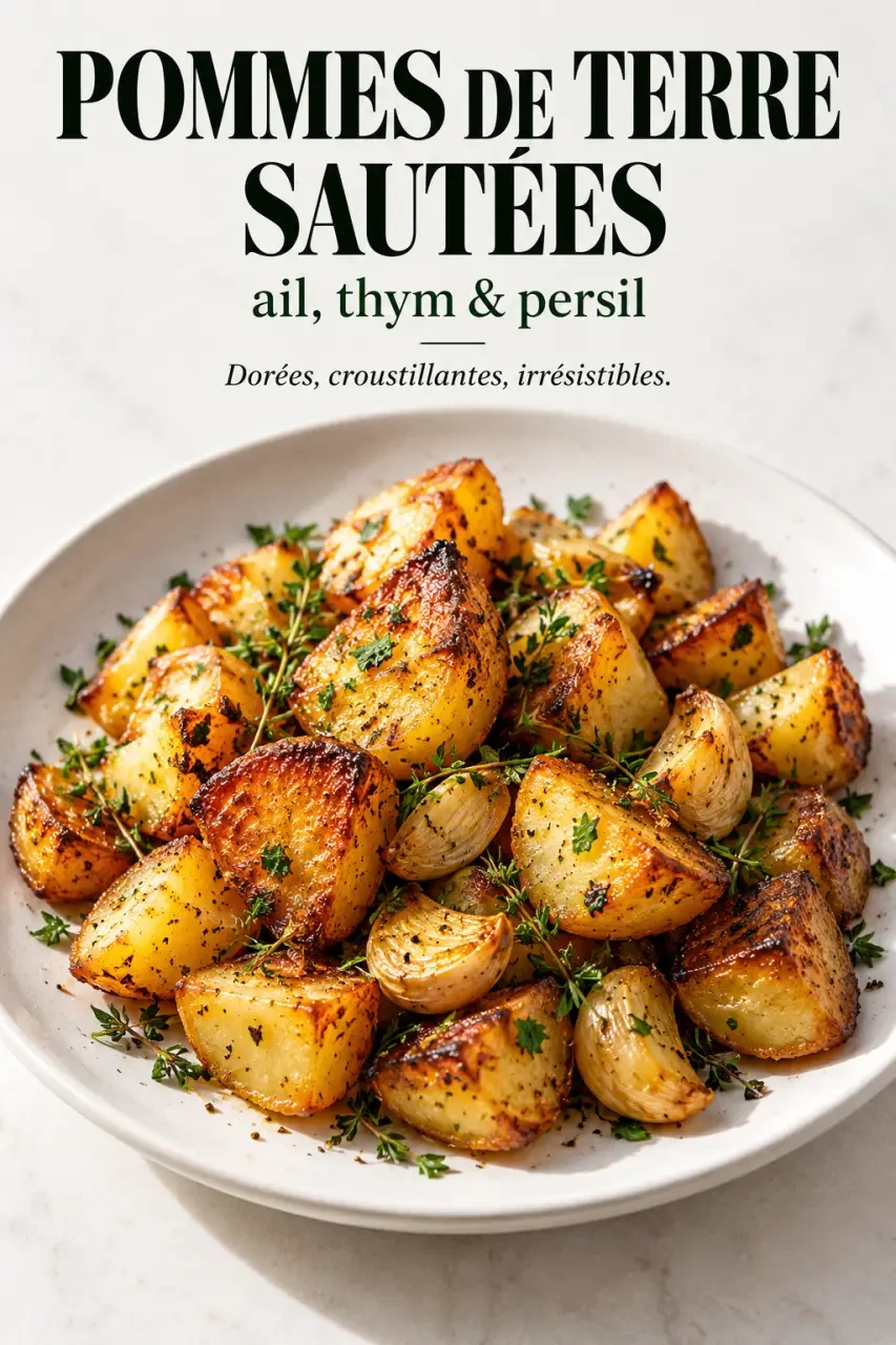 Pommes de terre sautées recette à l’ail, au thym et au persil, bien dorées et croustillantes