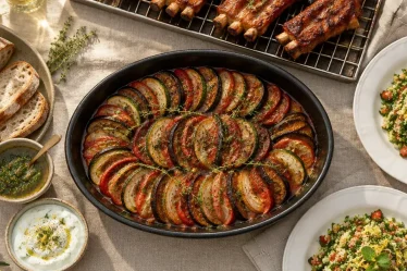 Plats conviviaux et estivaux a partager : taboulé et tian de légumes