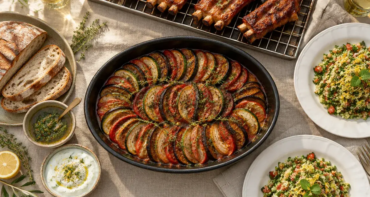 Plats conviviaux et estivaux a partager : taboulé et tian de légumes