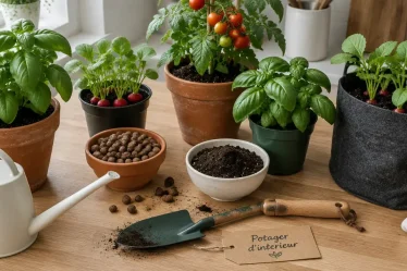 Potager en appartement : basilic et radis en pots