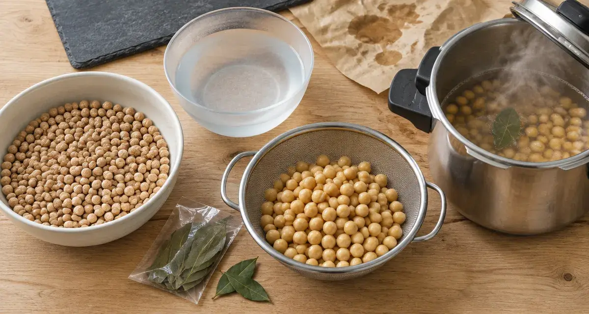 Préparation pois chiche : pois chiches secs, eau et cuisson vapeur, sel pas trop tôt